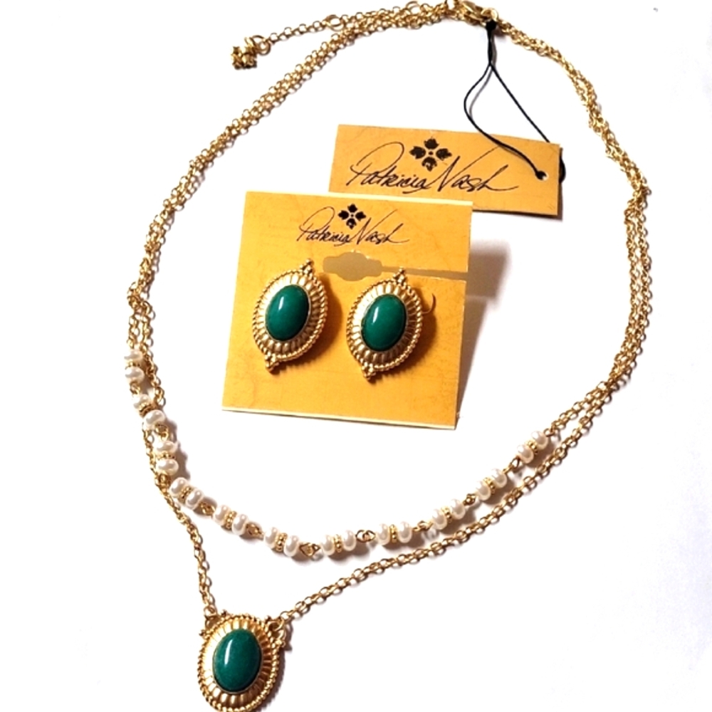 Patricia Nash Green Stone Necklace Earrings Set